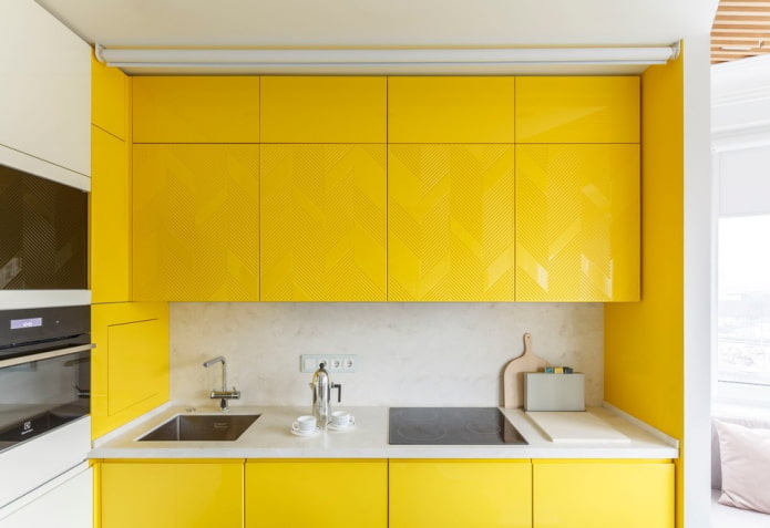 kitchen interior in yellow and white tones