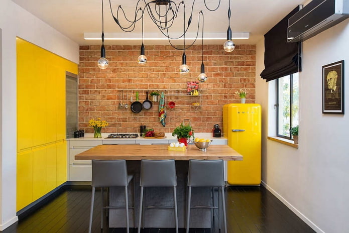 yellow accents in the kitchen interior