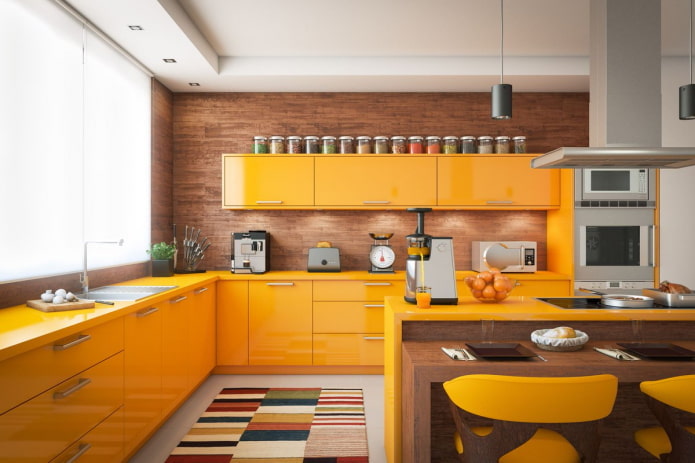kitchen interior in yellow tones