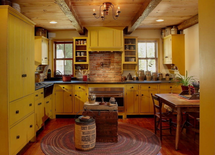 kitchen interior in yellow-brown tones