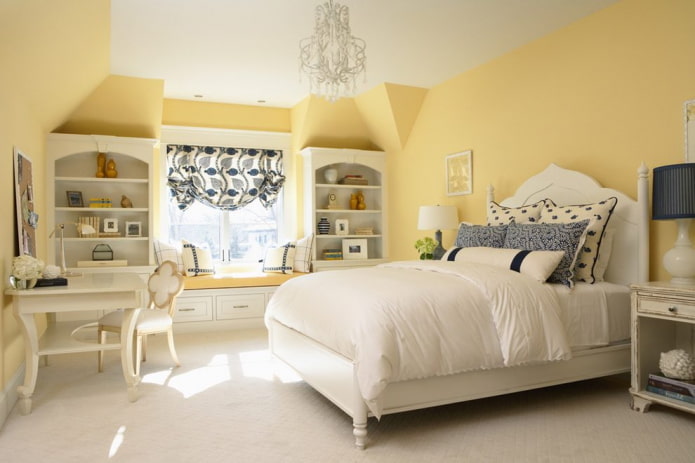 shades of yellow in the bedroom interior