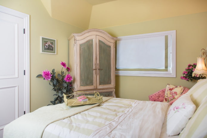 furniture in the bedroom interior in yellow tones