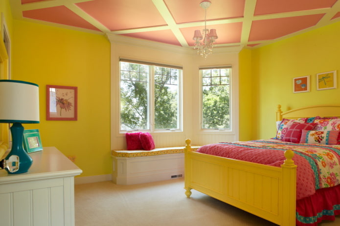 girl's bedroom interior in yellow tones