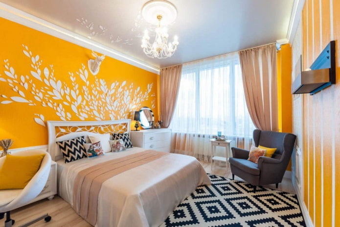 shades of yellow in the bedroom interior