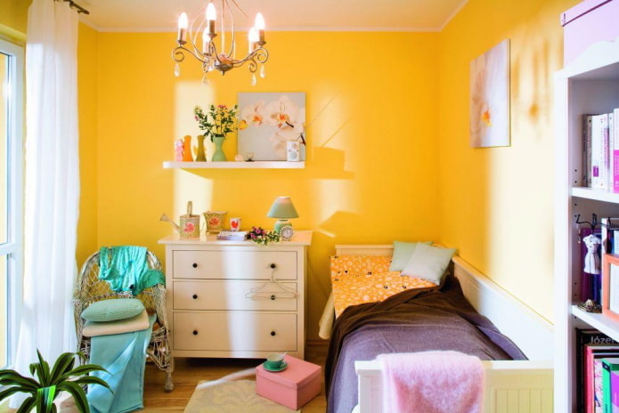 girl's bedroom interior in yellow tones