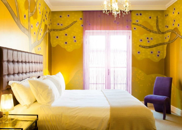 bedroom decoration in yellow tones