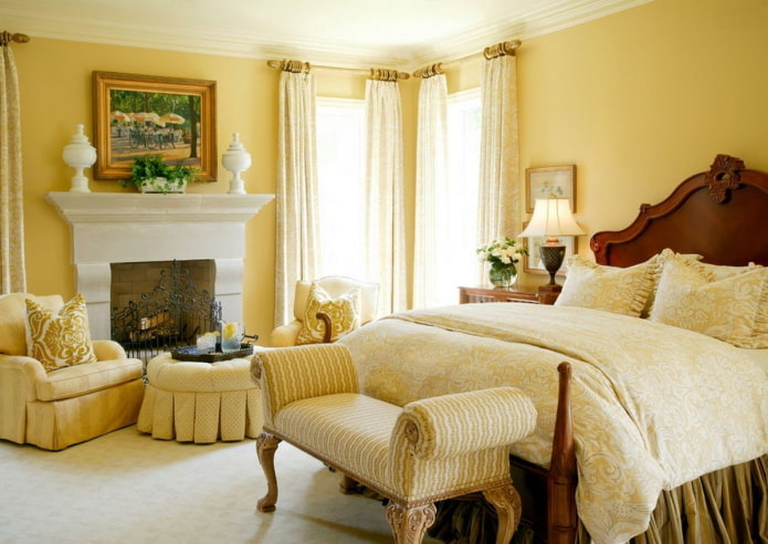 yellow bedroom in classic style