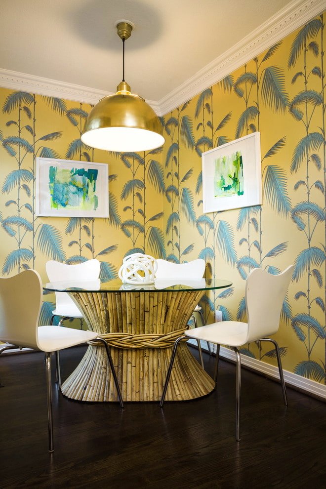yellow-green wallpaper with a pattern