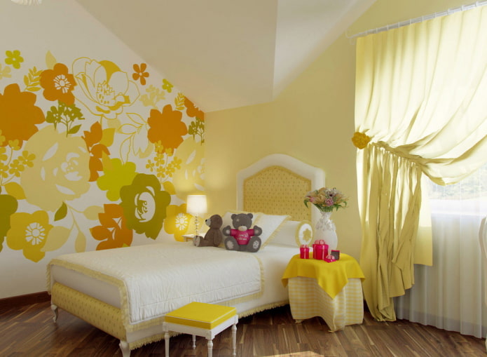 Yellow and orange wallpaper in the nursery