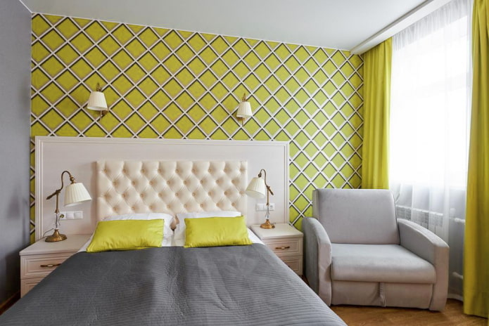 checkered wallpaper in the bedroom