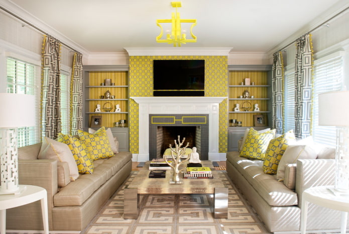 beige carpet and yellow walls