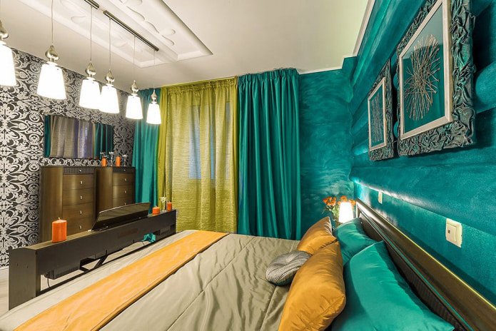 Yellow and turquoise curtains