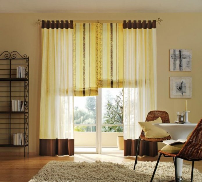 Yellow and brown curtains