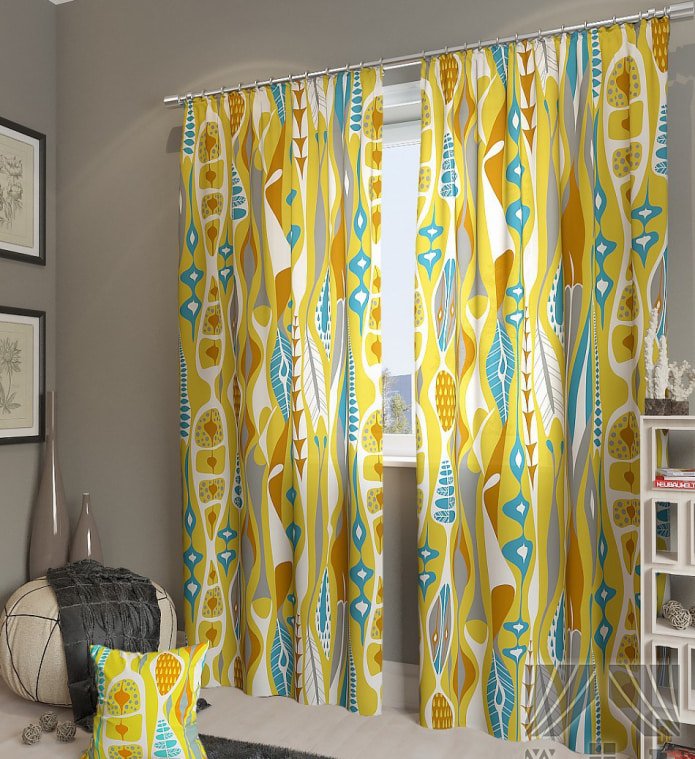 Yellow and light blue curtains