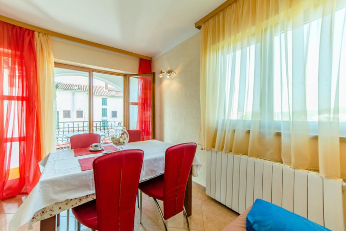 Yellow and red curtains