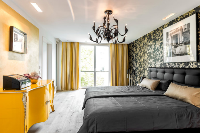 Yellow and beige curtains