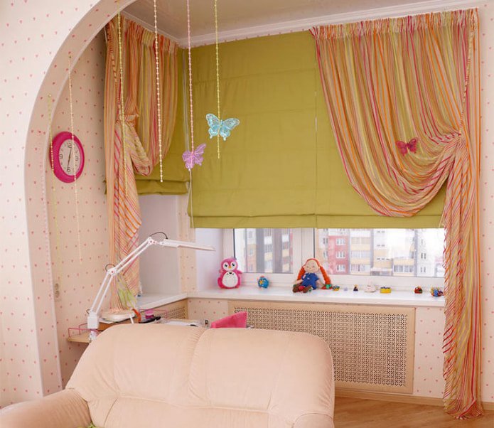 Yellow and pink curtains