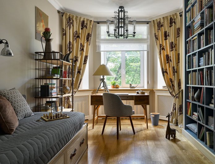 Yellow and black curtains