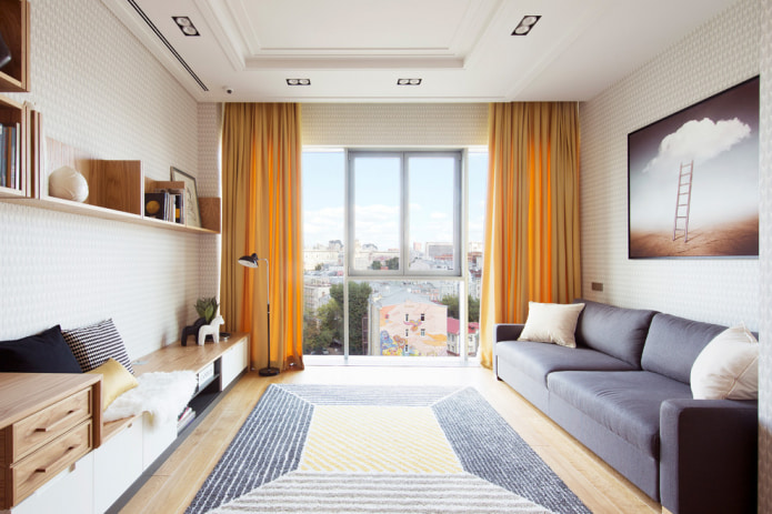 light wallpaper and yellow curtains