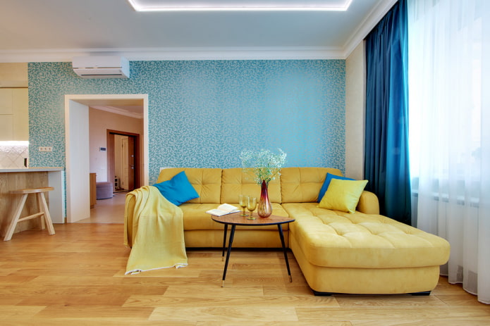 yellow corner sofa in the interior
