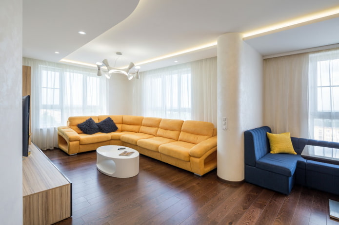 yellow corner sofa in the interior