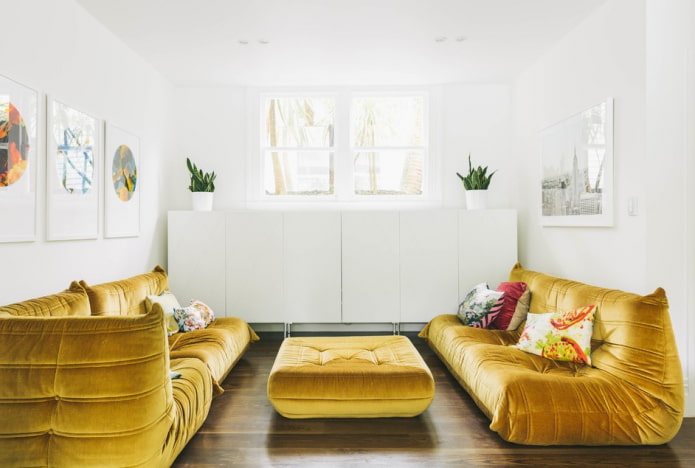 golden sofa in the interior