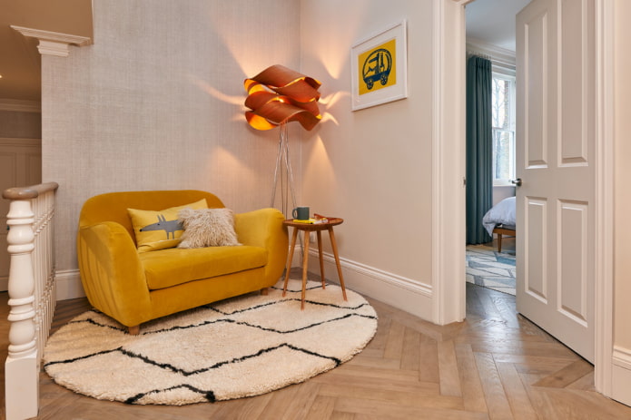 small yellow sofa in the interior
