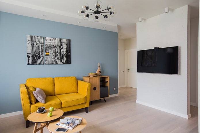 yellow sofa in the living room