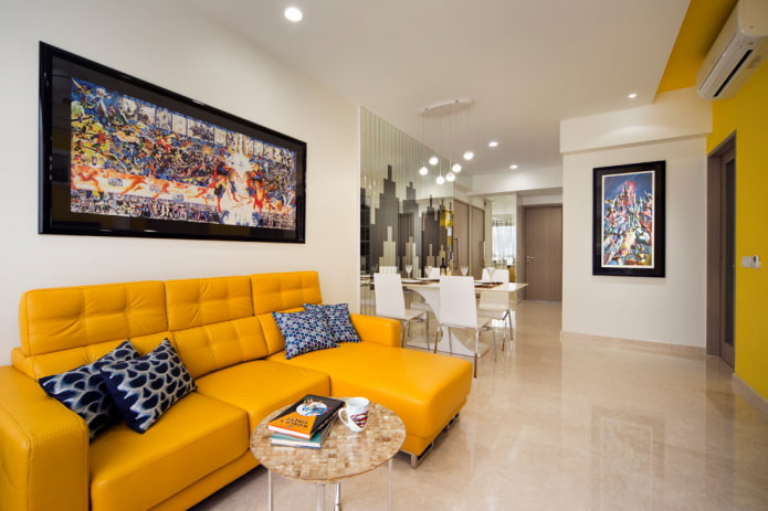 bright yellow sofa in the interior