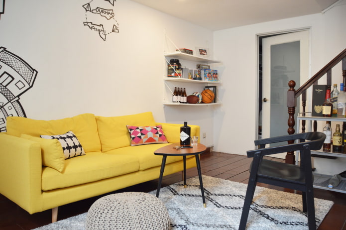 straight yellow sofa in the interior