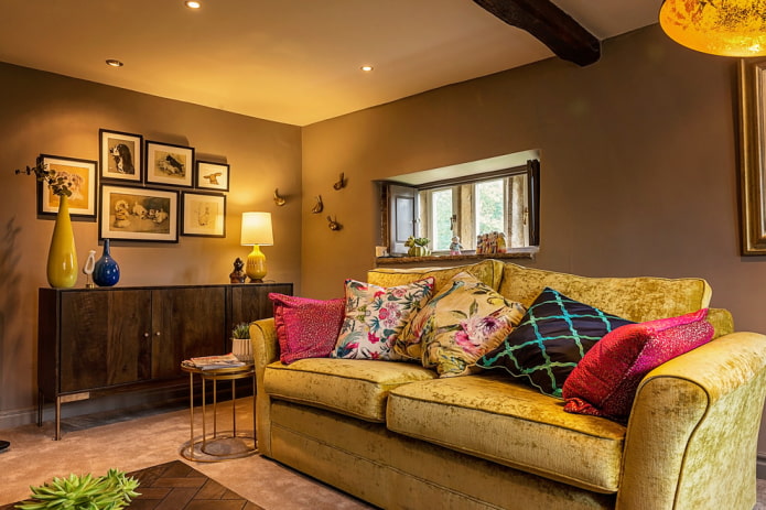 golden sofa in the interior