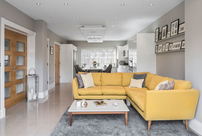 yellow corner sofa in the interior