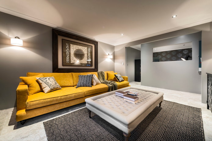 large yellow sofa in the interior