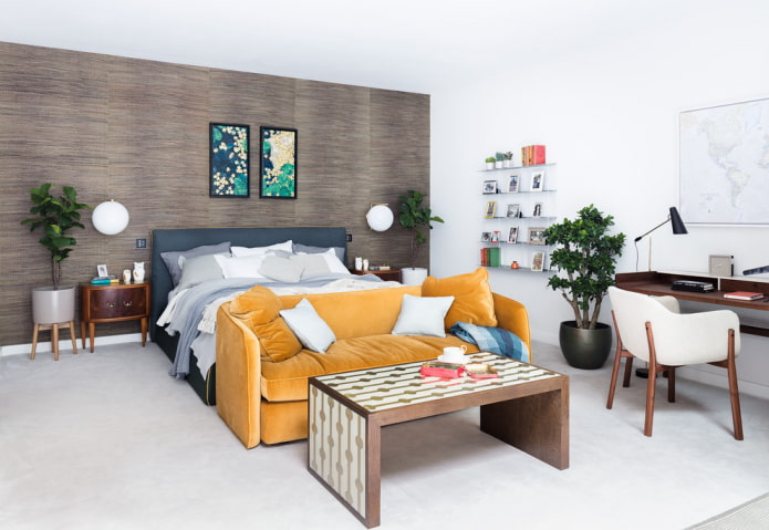 yellow sofa in the bedroom