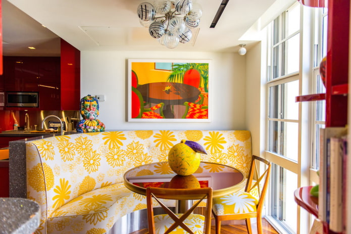 white and yellow sofa in the interior