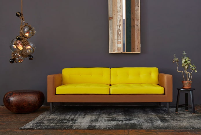 yellow and brown sofa in the interior