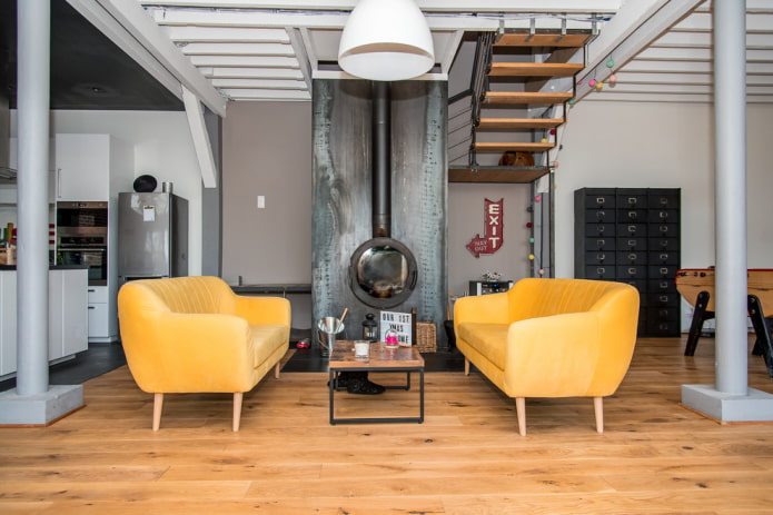 yellow sofas in loft style