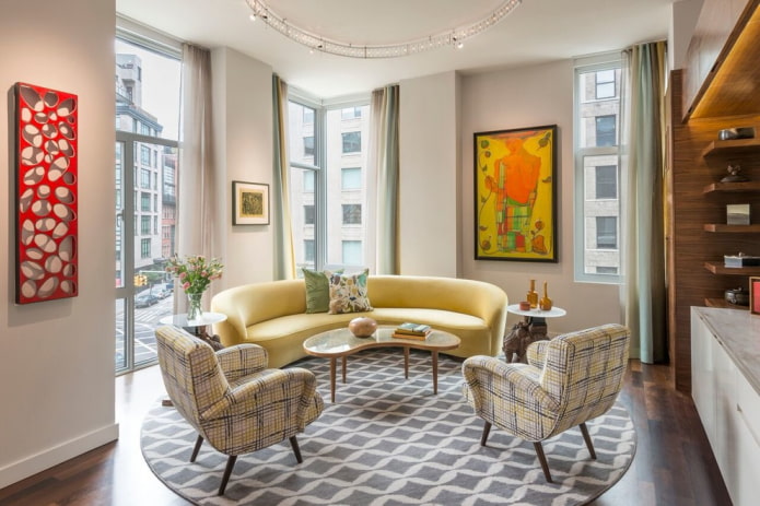 semicircular yellow sofa in the interior