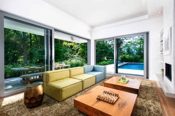 blue-yellow sofa in the interior