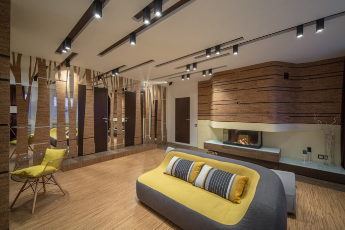 gray-yellow sofa in the interior