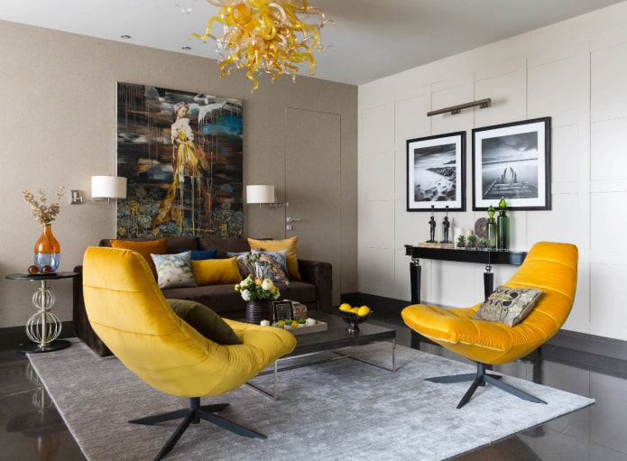 mustard furniture in the living room