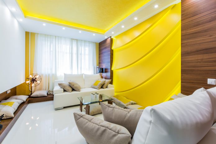 yellow panels on the wall and white floor