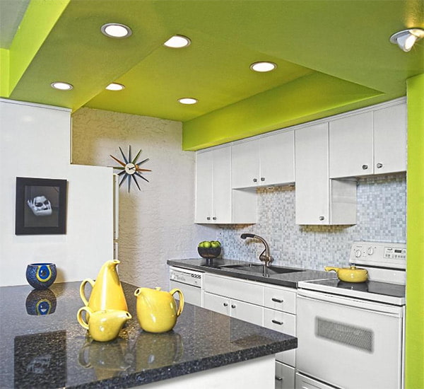 kitchen with a green ceiling