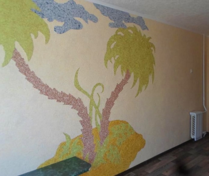 palm tree drawing on an island on the wall