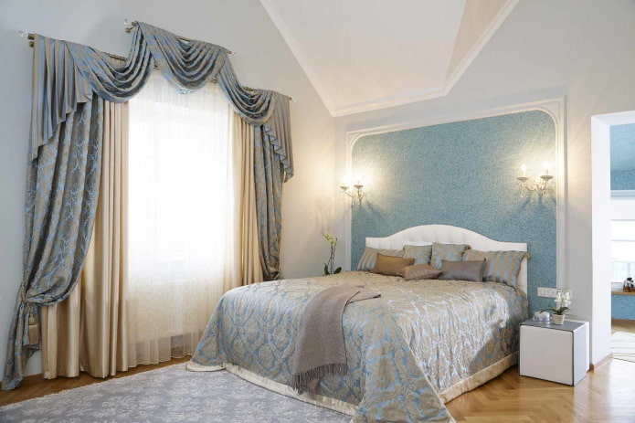 blue liquid wallpaper decorated with moldings