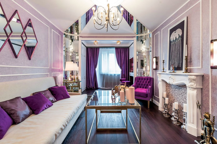 purple wallpaper in the living room