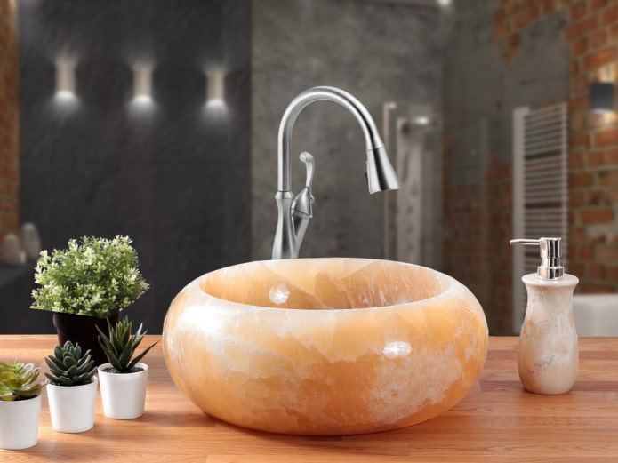 washbasin made of liquid stone under onyx