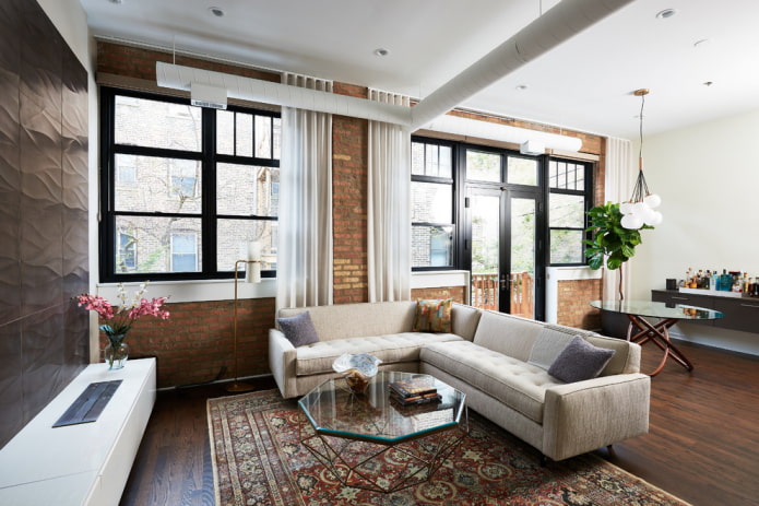 glass coffee table in the interior