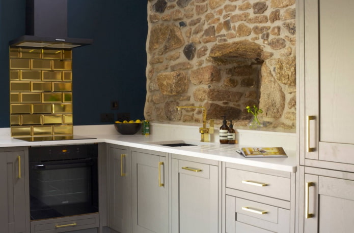 golden apron by the stove