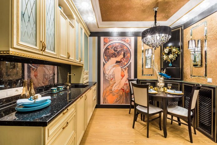 golden walls in the kitchen